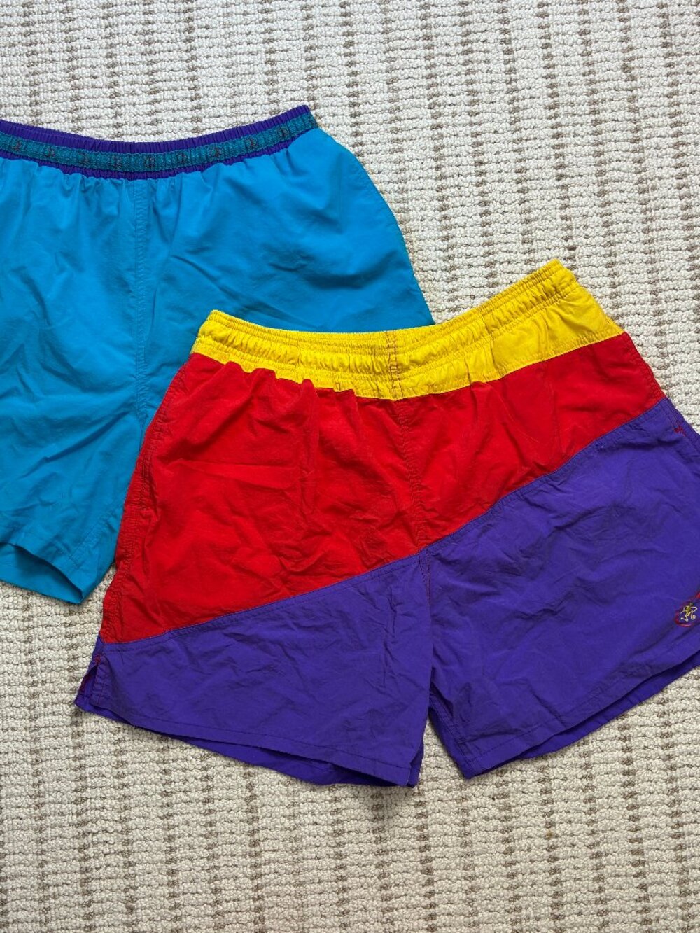 Lot 2 Vintage 90s OP Ocean Pacific Swim Trunks Shorts Large Colorblock Blue Red